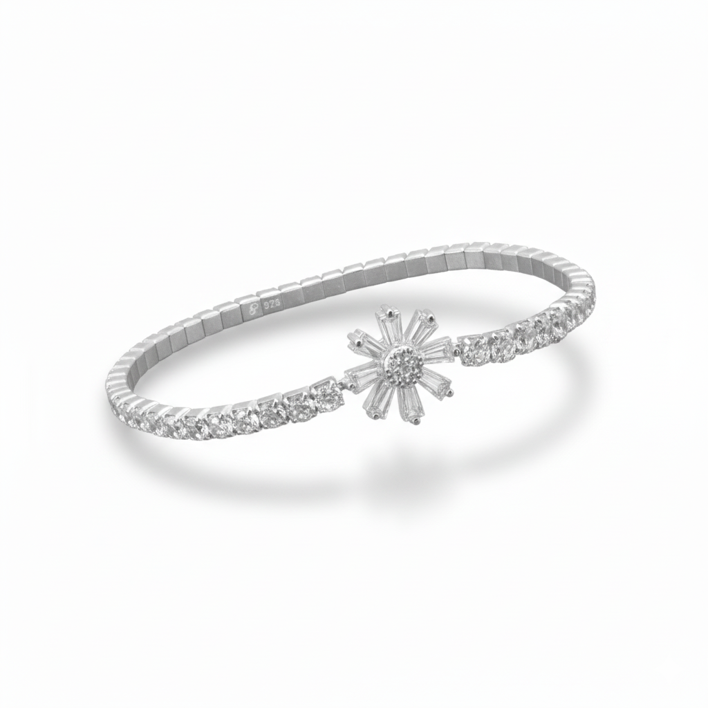 Silver Classic Floral Stack Bracelet
