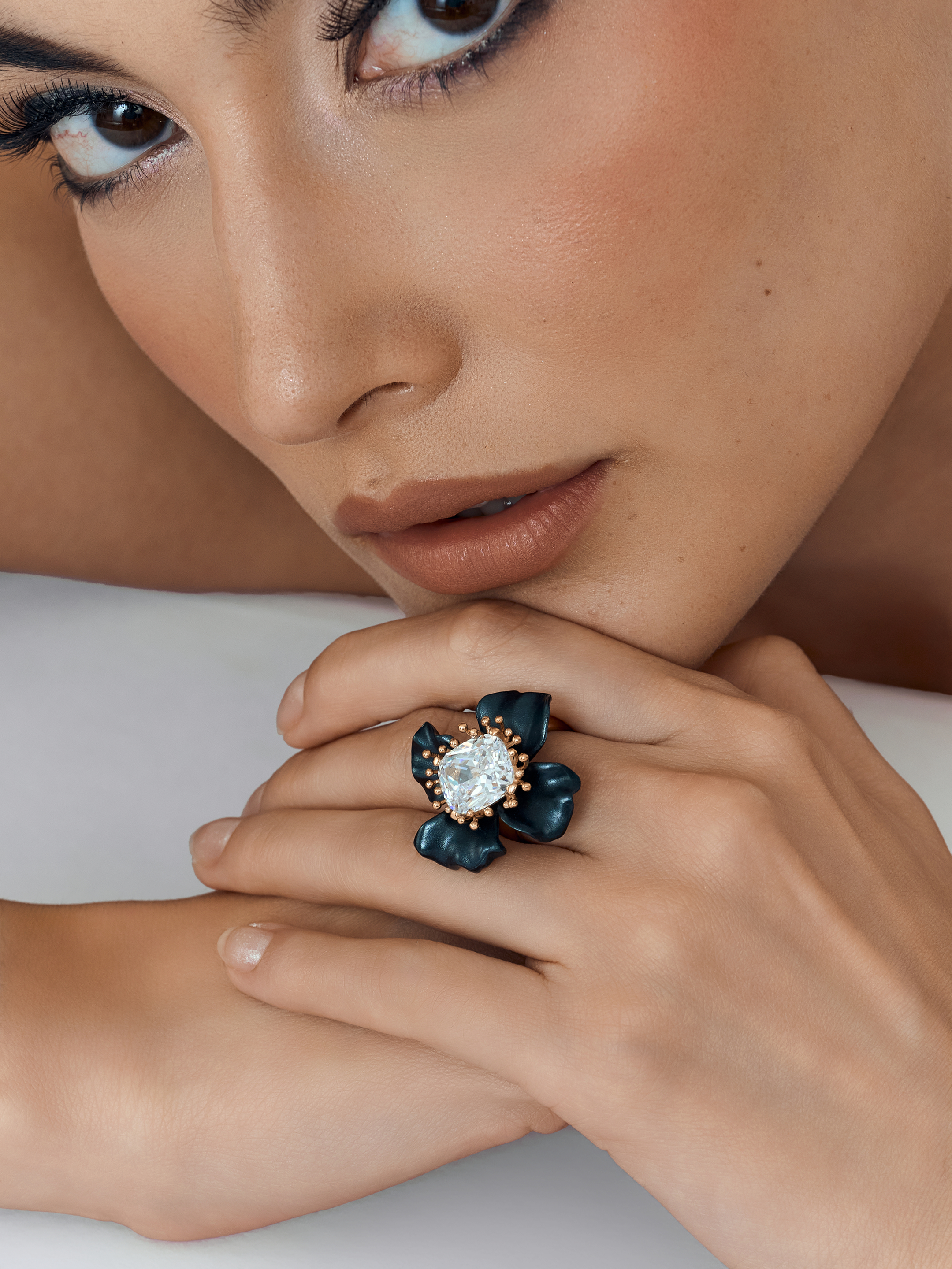 Celestial Bloom Cocktail Ring Black