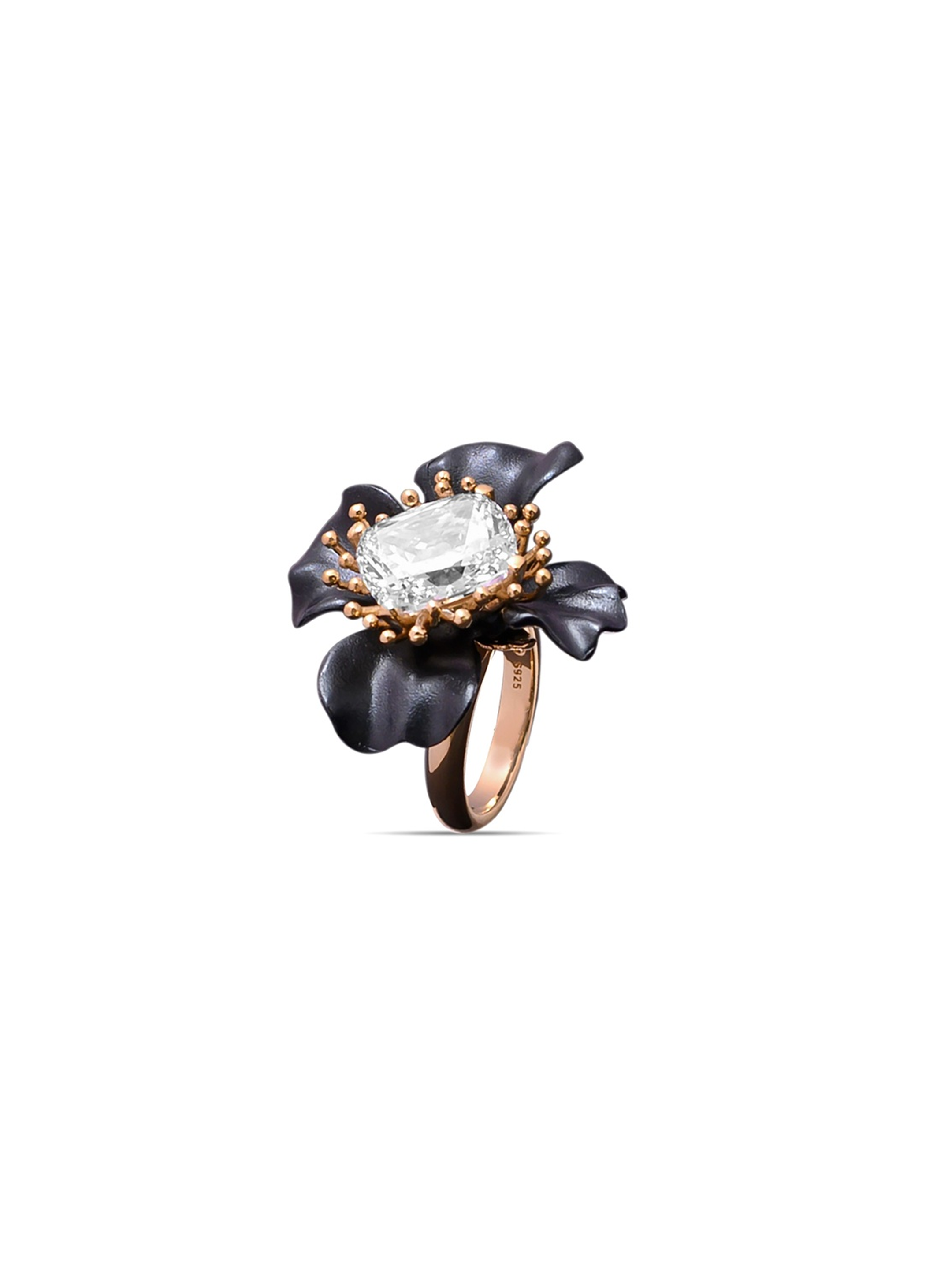 Celestial Bloom Cocktail Ring Black