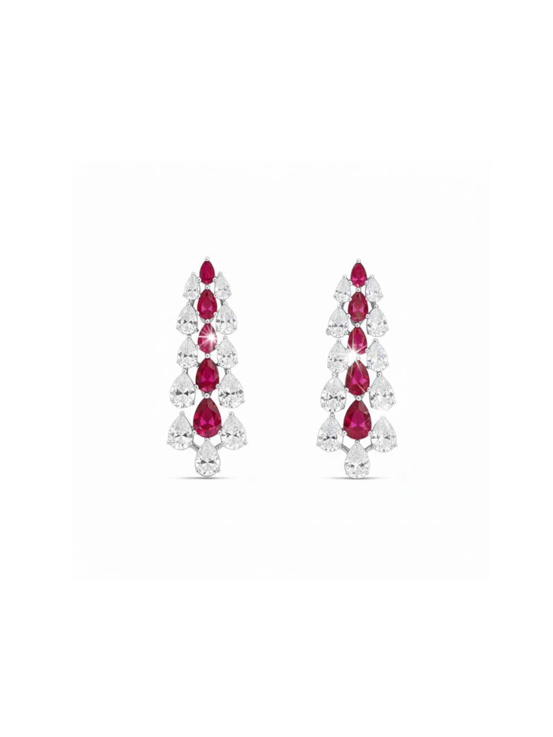Silver Bloom Cluster Drop Earrings Crimson Silver