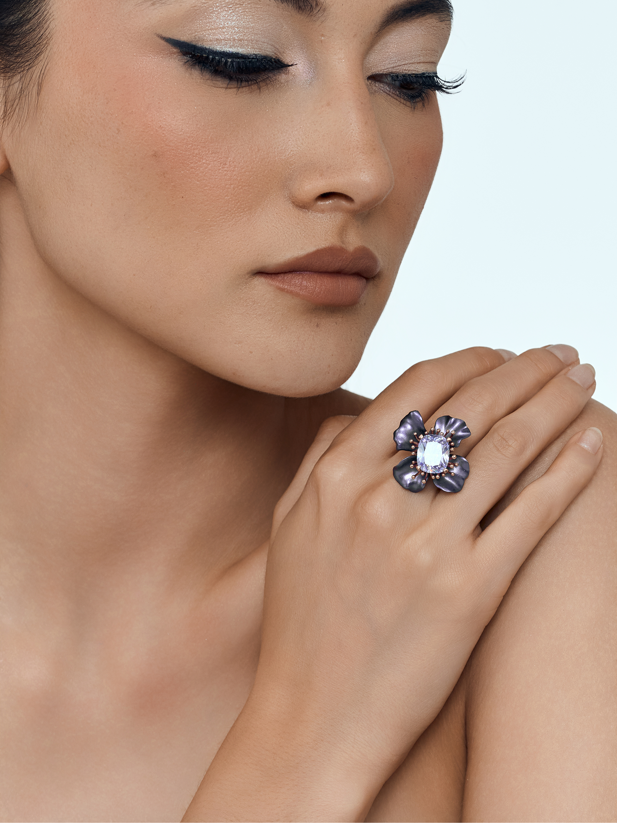 Celestial Bloom Cocktail Ring Purple