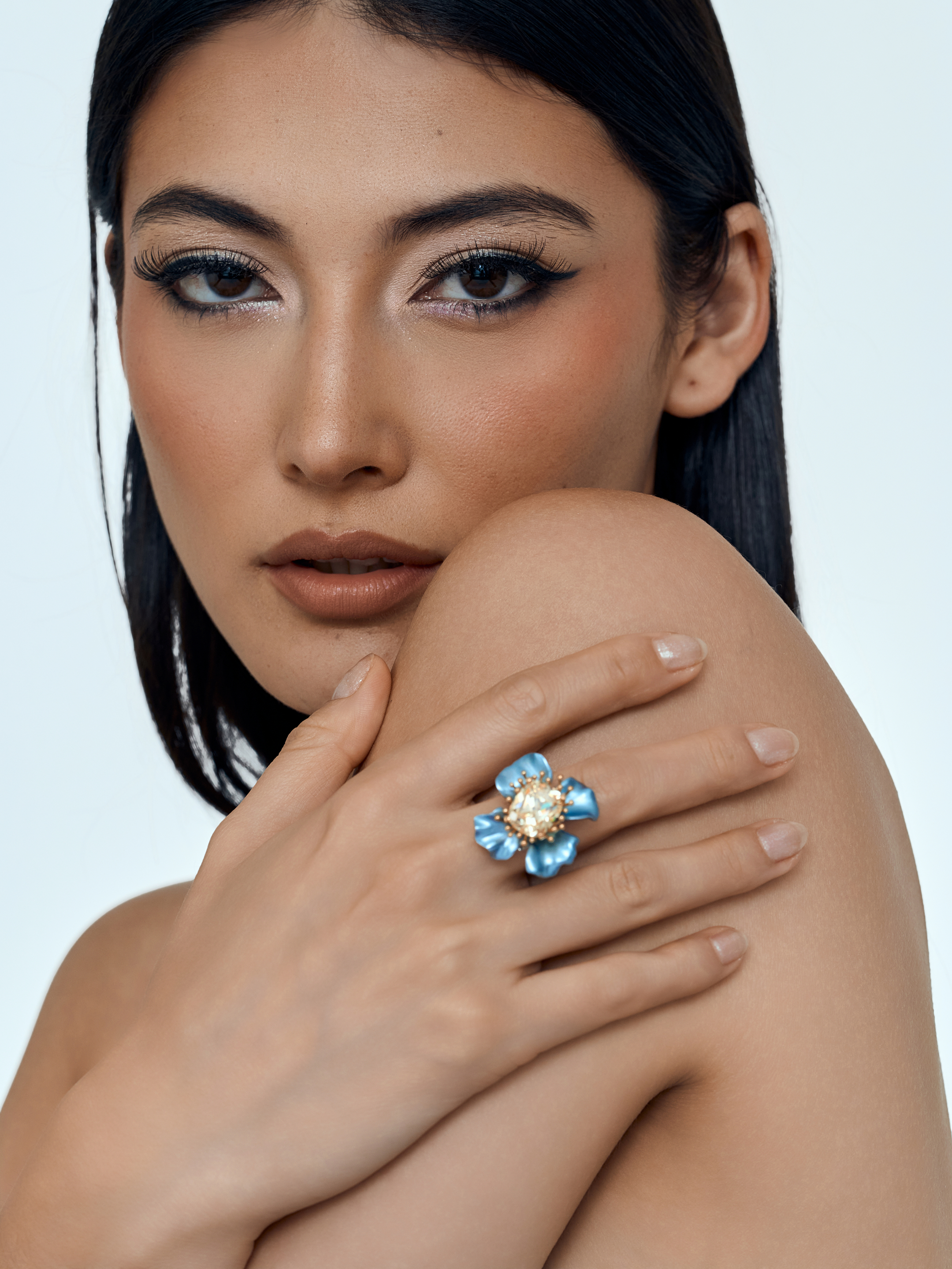Celestial Bloom Cocktail Ring Blue