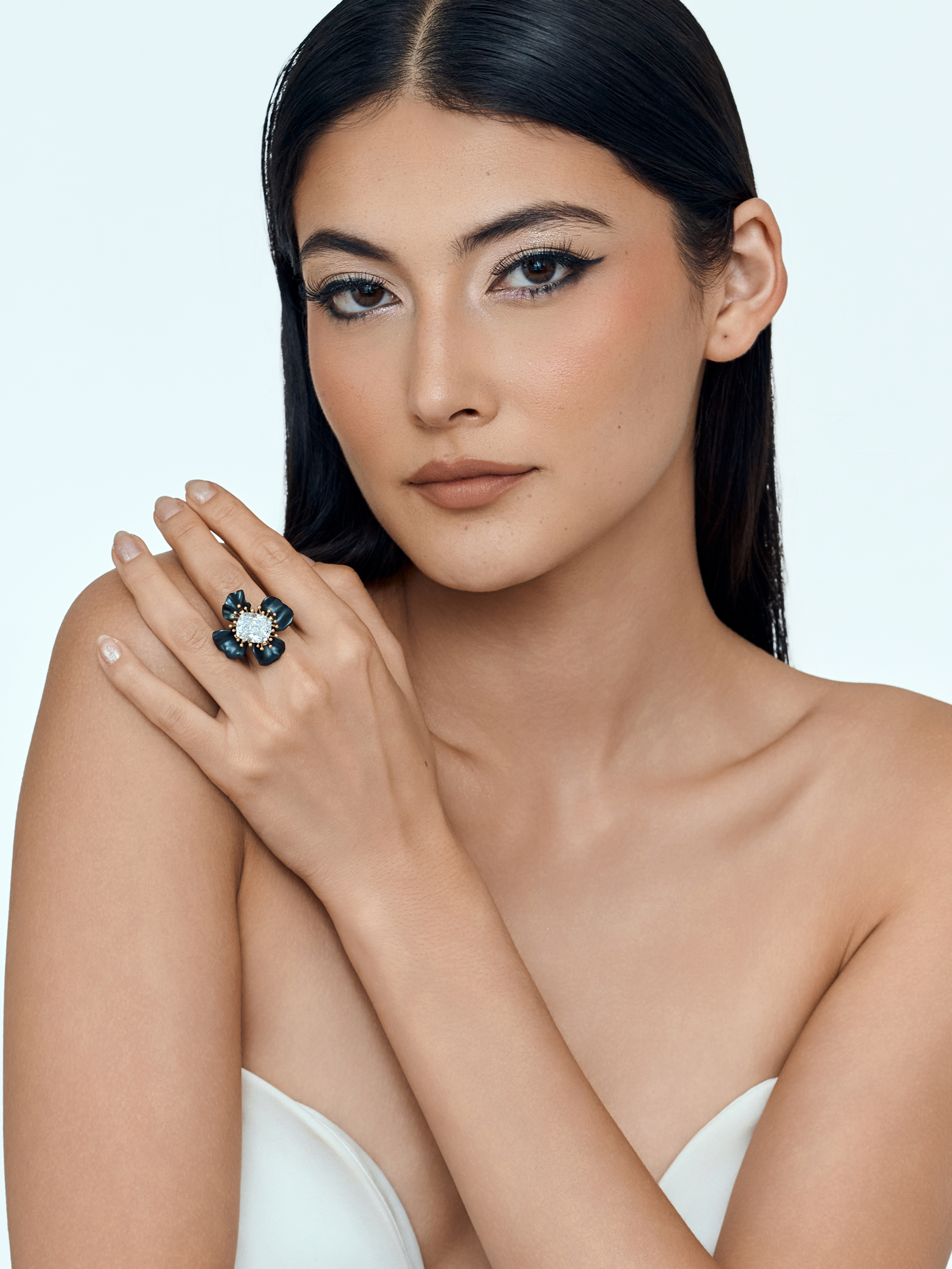 Celestial Bloom Cocktail Ring Black