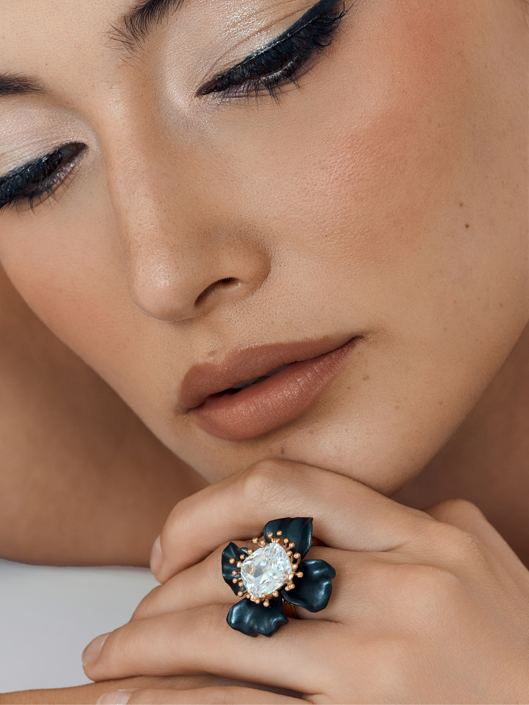 Celestial Bloom Cocktail Ring Black