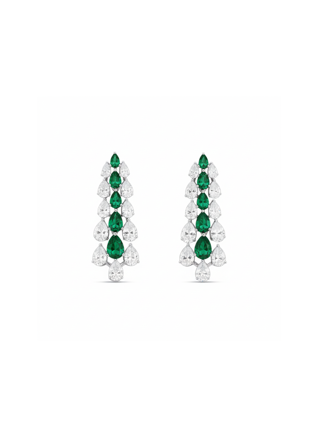 Silver Bloom Cluster Drop Earrings Emerald Silver