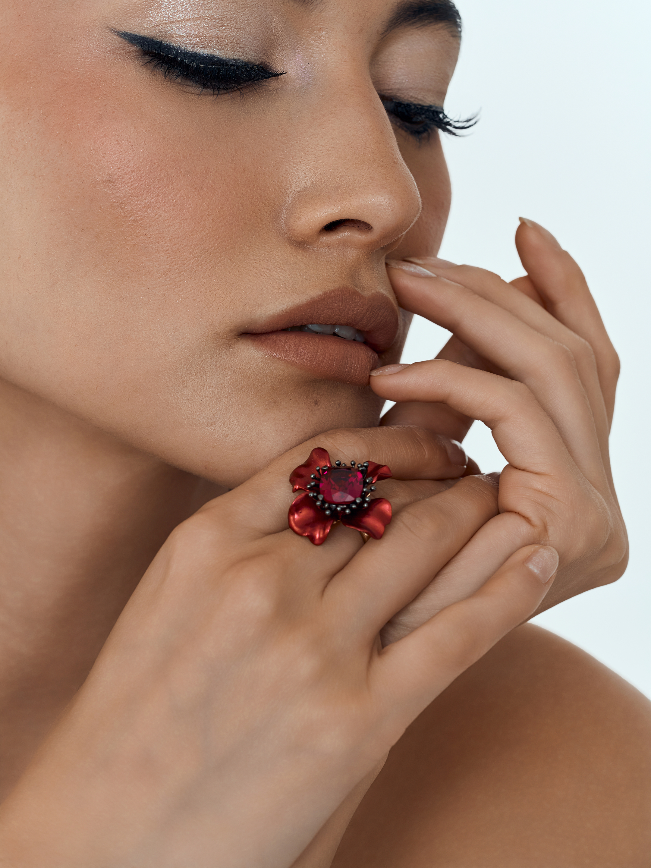 Celestial Bloom Cocktail Ring Red